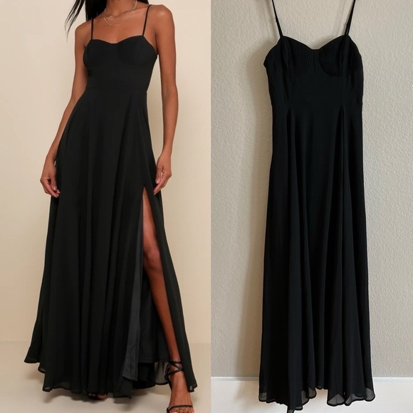 NWOT Cause for Commotion Black Pleated Bustier Maxi Dress - Picture 1 of 7